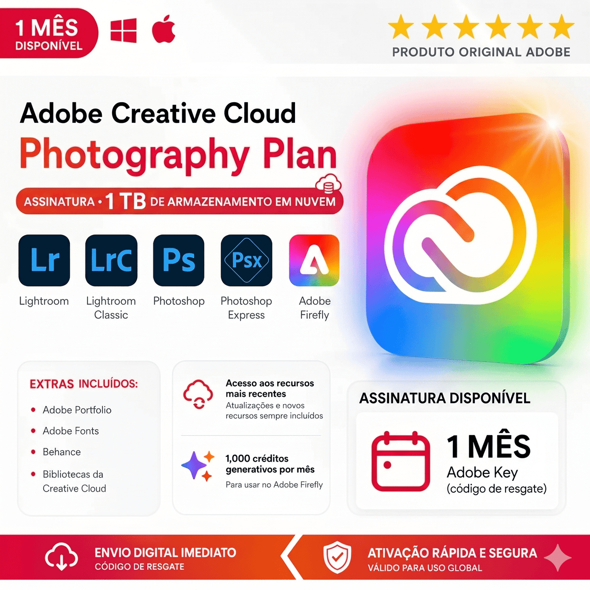 Adobe Fotografia 2026 1 TB - Código de Resgate