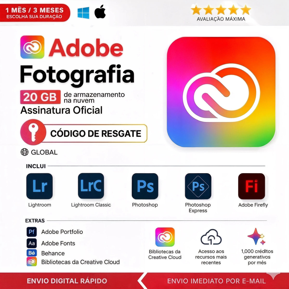 Adobe Fotografia 2026 20 GB - Código de Resgate