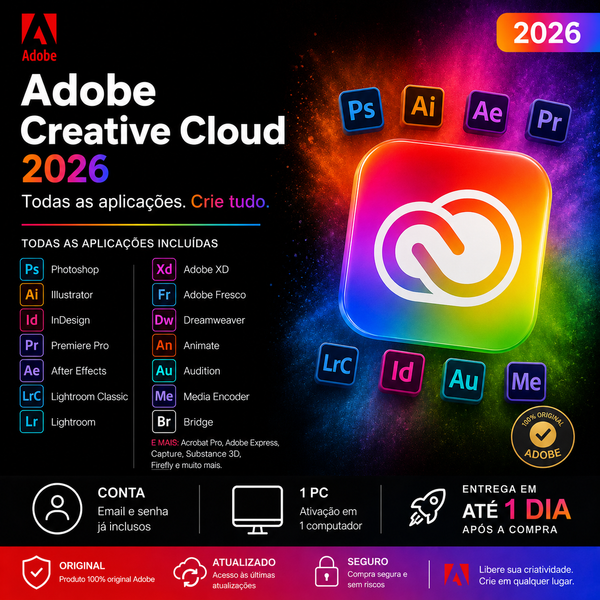 Adobe Creative Cloud 2026 - Assinatura Original Conta