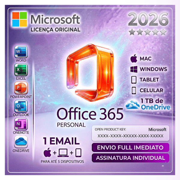 Office 365 para 5 Dispositivos + 1 TB OneDrive 1 Ano
